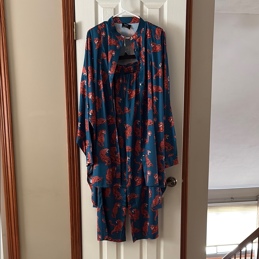 Teal and Red Floral Kimono Set